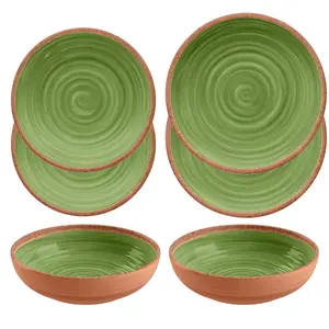 Purely Home Rustic Swirl Green Melamine 6 Piece Outdoor Dinnerware Set of 2