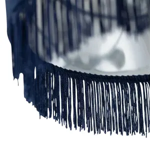 First Choice Lighting Set of 2 Tassel Navy Blue Velvet with Chrome Inner Easy Fit 25cm Pendant Shades