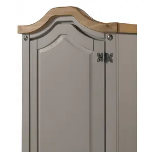 Mercers Furniture Corona Grey Wax 1 Door 1 Drawer Wardrobe Single Arch Top Solid Pine with Mexican Styling