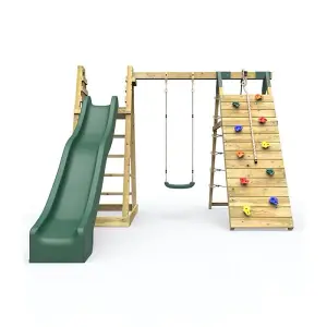 Rebo Wooden Pyramid Climbing Frame with Swings and 8.7ft Water Slide - Angel