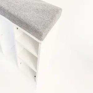 Shoe Bench Storage Rack Wooden Cabinet Cushion Seat Organiser Grey White 2016168