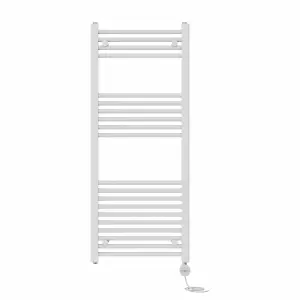 Right Radiators Prefilled Thermostatic Electric Heated Towel Rail Straight Ladder Warmer Rads - White 1200x500 mm