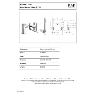 RAK Summit Polished Chrome Modern Bath Shower Mixer Tap Solid Brass