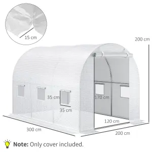 Outsunny 3 x 2 x 2m Replacement Greenhouse Cover w/ Windows, White