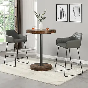 Furniture In Fashion Havana Rustic Oak Wooden Bar Table With 2 Brooks Grey Stools