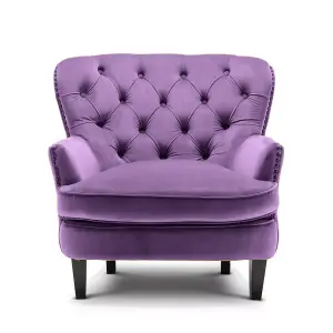 Velvet Purple Buttoned Ava Accent Chair