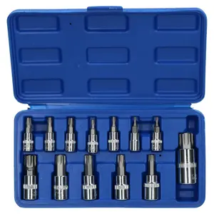 13pc Tamper Proof Torx Star Bit Socket Set 1/4 3/8 and 1/2" Drive T8 - T70 AT724