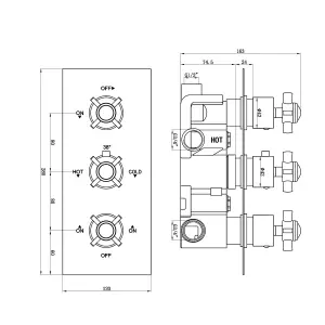 ENKI Edwardian Antique Brass Crosshead 3-Outlet Solid Brass Thermostatic Triple Shower Valve TSV063