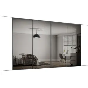 Classic Panelled Mirrored Graphite 4 door Sliding Wardrobe Door kit (H)2260mm (W)2370mm