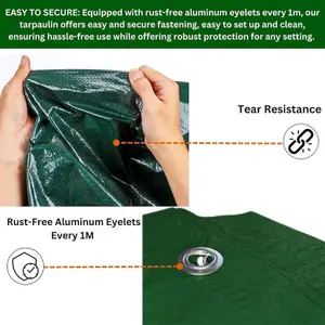 Green Tarpaulin - Heavy Duty Waterproof Cover Plastic Sheet Tarp - Durable Sheet - UV, Dust, Rain, Ground Sheets 6m x 8m