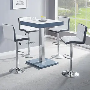 Topaz Glass White Grey Bar Table 4 Copez White Grey Stools