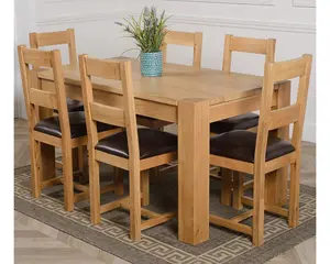 Kuba 150 x 85 cm Chunky Medium Oak Dining Table and 6 Chairs Dining Set with Lincoln Chairs