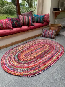 SUNDAR Oval Multicolour Rug Ethical Source with Recycled Fabric 60 cm x 180 cm