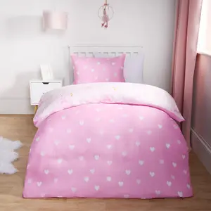 Swan Heart Duvet Cover Bedding Set Reversible with Pillowcase, Pink - Double