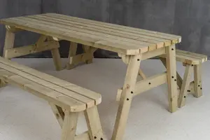 Victoria wooden picnic bench and table set, rounded outdoor dining set (6ft, Natural finish)