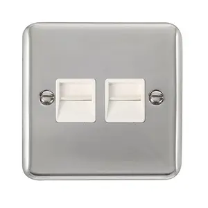 Curved Polished Chrome Master Telephone Twin Socket - White Trim - SE Home