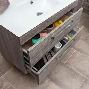 Novela 800mm Grey Wood Wall Hung Vanity Unit with Glass Basin