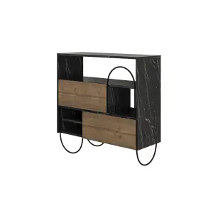 Decortie Norfolk Shoe Cabinet Black Marble Effect Dark Oak Effect