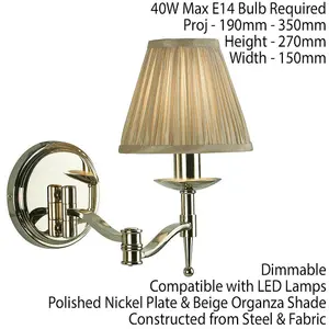 Avery Luxury Swing Arm Wall Light Bright Nickel & Beige Shade Adjustable Bedside