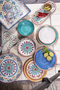 Purely Home Rustic Swirl Turquoise Melamine 12 Piece Outdoor Dinnerware Set of 4