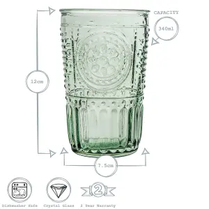 Bormioli Rocco - Romantic Highball Glasses - 340ml - Pack of 4 - Green