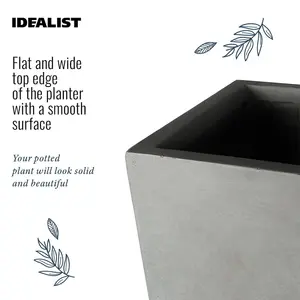 Set of 2 IDEALIST™ 65cm Long Trough Rectangular Garden Planters, Grey Reinforced Stone Outdoor Large Plant Pots L65 W19 H30 cm