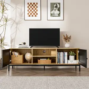 Oak and Rattan Effect TV  Stand Unit Cabinet with Double Doors