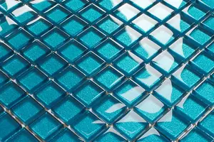 Glass mosaic on mesh for bathroom or kitchen 300mm x 300mm - Blue metal