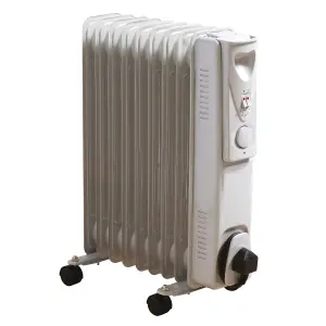 Daewoo Oil Filled Radiator 9 Fin 2000W Portable Heater Adjustable Thermostat White HEA1141GE