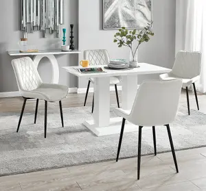 Furniturebox UK 4 Seater Dining Set - Imperia White High Gloss Dining Table and Chairs - 4 Cream Pesaro Black Leg Chairs