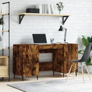 Berkfield Desk Smoked Oak 140x50x75 cm Engineered Wood