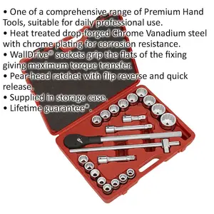 Comprehensive 22-Piece Socket Set with 3/4" Drive and Ratchet Handle for Professionals and DIY Enthusiasts