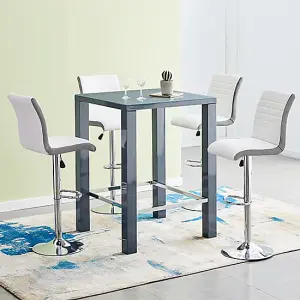 Jam Square Glass Grey Gloss Bar Table 4 Ritz White Grey Stools