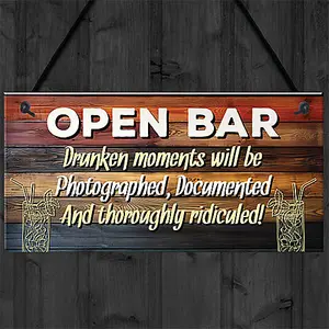 Red Ocean OPEN BAR Sign Novelty Home Bar Sign Pub Man Cave Sign Funny Bar Signs And Plaques Gift Friendship Gift For Him Her