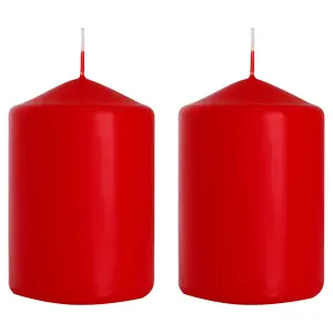 Pillar Candles, Pack of 2, Unscented, Long Burning Time, 15 x 7 cm / 6 x 2.75 in (Red, Matt)