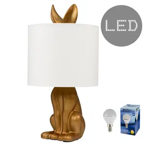 Chesnut Ceramic Hare 48cm Table Lamp Gold / Yes