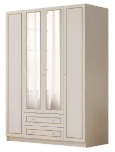 MARIE XL 4 Door 2 Drawer Mirrored Gold White Wardrobe