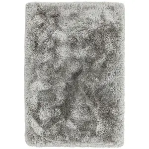 Plush Silver Luxury Shaggy Polyester Modern Luxurious Handmade Sparkle Rug for Living Room and Bedroom-150cm (Circle)