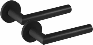 1 Pair of Mitred Design Door Handle On Round Rose Latch Door Handles 2.5" Latch Matt Black Finish  - Golden Grace