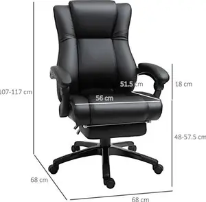 Vinsetto Executive Office Chair: High-Back Swivel Recliner, PU Leather, Footrest & Wheels, Black | Aosom UK