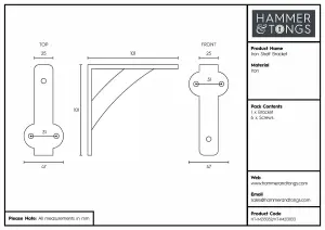 Hammer & Tongs Iron Shelf Bracket - D100mm - Black - Pack of 4