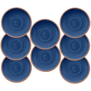 Purely Home Rustic Swirl Indigo Melamine Dinner Plates - Set of 8