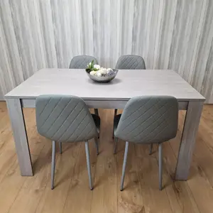 Dining Table and 4 Chairs Grey 4  Grey Leather Chairs Wood Dining Set Furniture