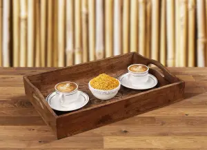 Medium Serving Tray With Handles Platter Oak Tree Design Burnt Medium 38x25x9cm