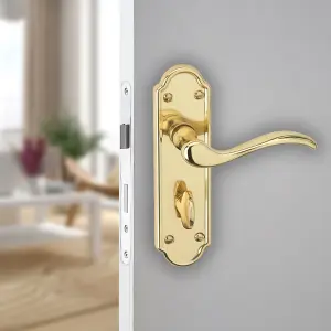 URBNLIVING 170mm Length 8 Pcs Lisbon Metal & Polished Brass Latch Door Bathroom Handles Set