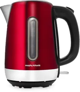 Morphy Richards Equip Jug Kettle, 1.7L, 3Kw Rapid Boil, Removeable Limescale Filter, Easy View Water Gauge, Stainless Steel Case, Red, 102785