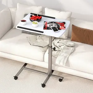 Costway Mobile Laptop Stand C-shaped Tray Table Computer Workstation w/ Lockable Casters