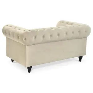 Velvet Chesterfield 2 Seater Sofa - Cream