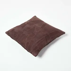 Homescapes Chocolate Brown Real Leather Suede Cushion with Feather Filling