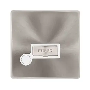 Brushed Steel Screwless Plate 13A Fused Ingot Connection Unit With Flex - White Trim - SE Home